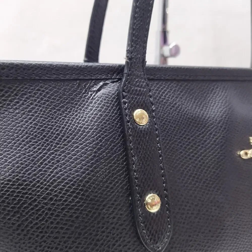 Coach Black Leather Double Handles Zipper Closure Tote Bag